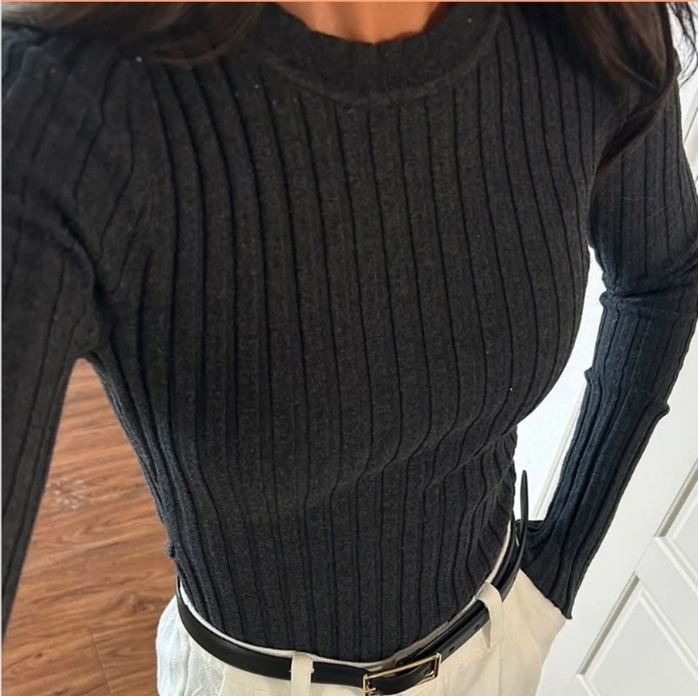 Quince Cotton Cashmere Ribbed Long Sleeve Sweater